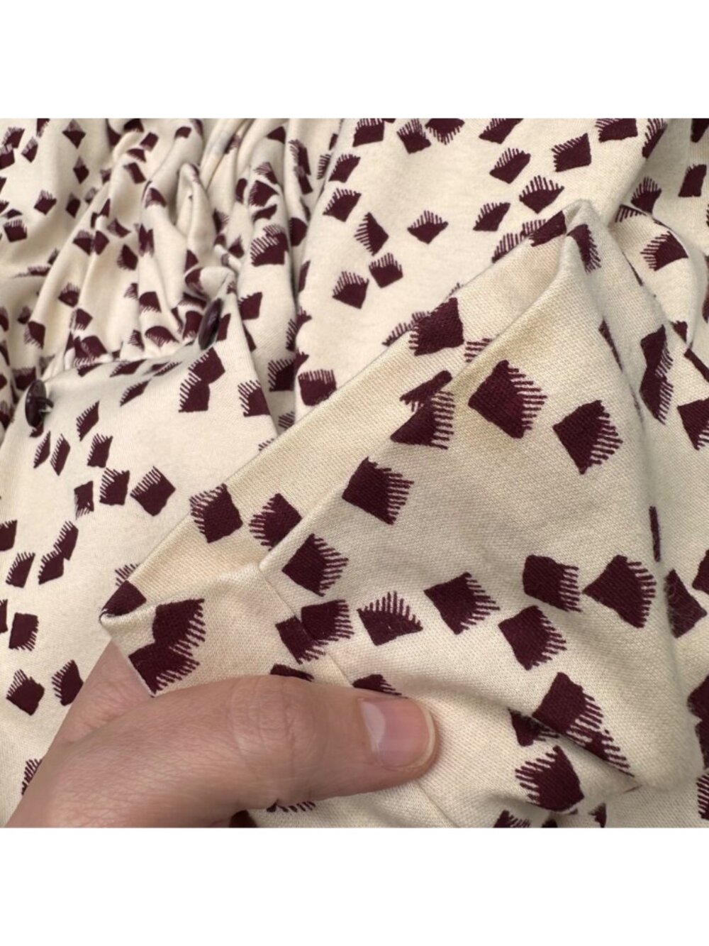 Vintage Skirt Top Set Size Large Cream Burgundy Geometric 1980s Shoulder Pads - Picture 7 of 10